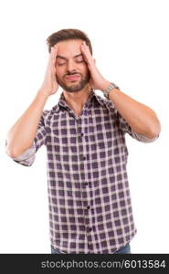 Young man with an headache, isolated over white