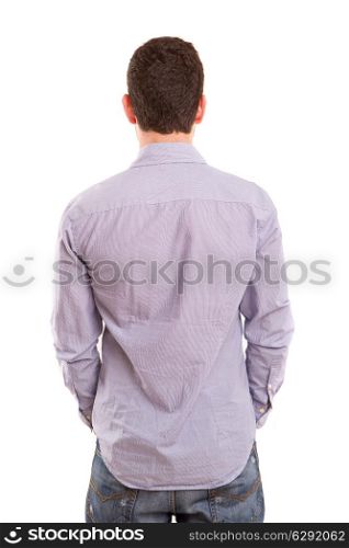 Young man with back turned to camera