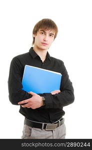 Young man with docs. Isolated over white.