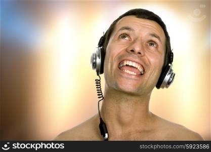 young man with headphones, isolated on white