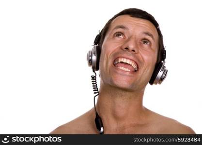 young man with headphones, isolated on white