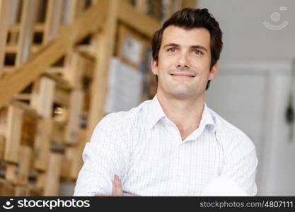 Young man with headphones. Portrait of young man with headphones