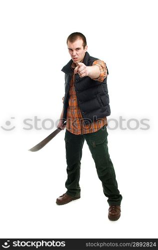 young man with machete isolated on white