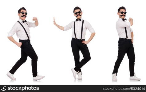 Young man with moustache isolated on white