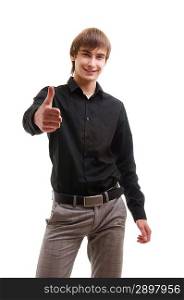 Young man with ok sign. Isolated over white.