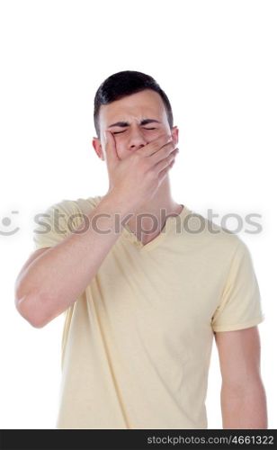 Young man with toothache isolated on a white background