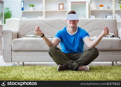 Young man with virtual glasses