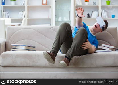 Young man with virtual glasses