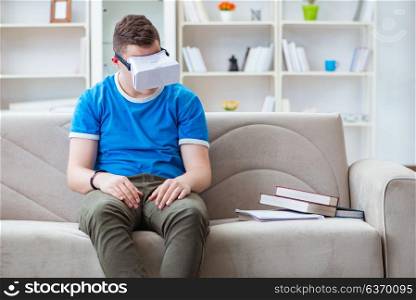 Young man with virtual reality goggles