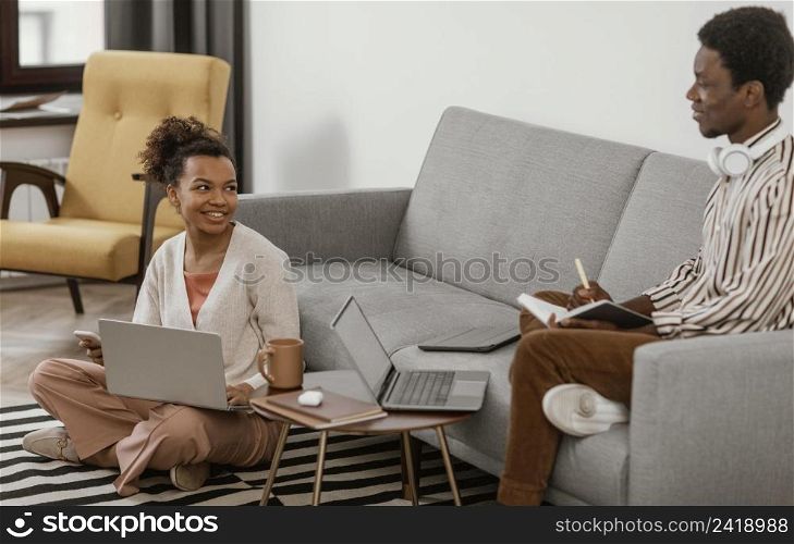 young man woman working from home