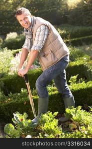 Young man working in garden