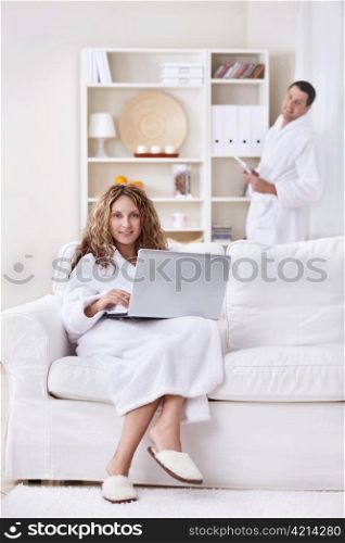 Young married couple in the morning at home