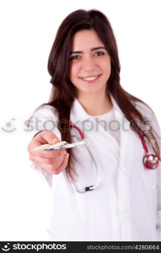 Young medic holding some pills