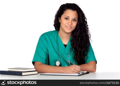 Young medical student isolated on white background