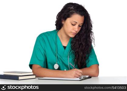 Young medical student isolated on white background