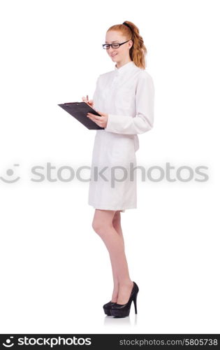 Young medical student with binder isolated on white