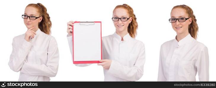 Young medical student with binder isolated on white. The young medical student with binder isolated on white