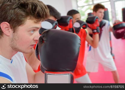 Young men in boxing class