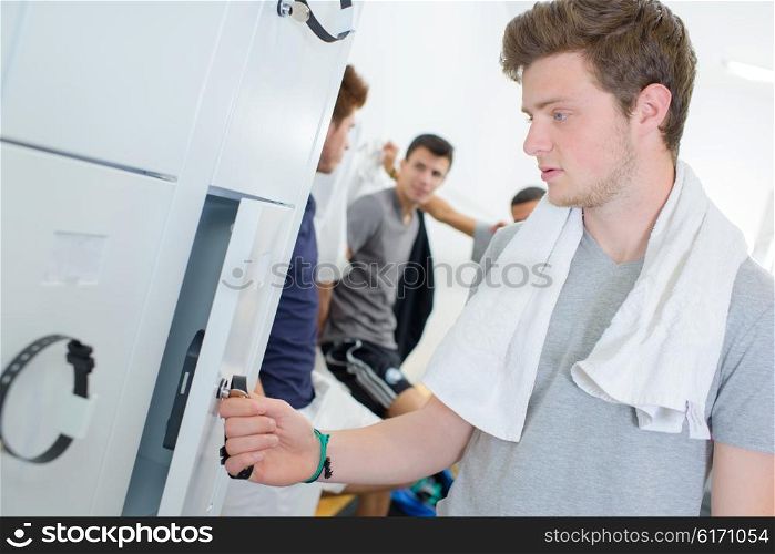 young men in the locker room