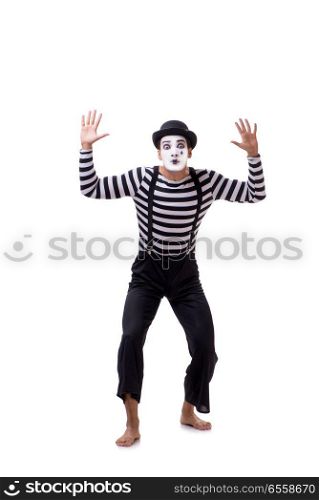 Young mime isolated on white background