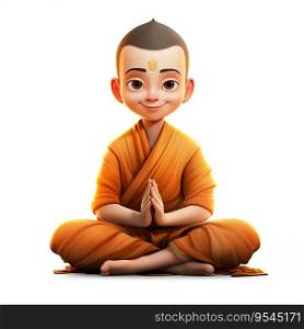 Young Monk Meditating in Lotus Pose. Generative ai. High quality illustration. Young Monk Meditating in Lotus Pose. Generative ai