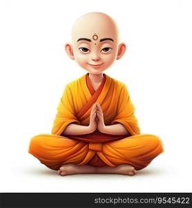 Young Monk Meditating in Lotus Pose. Generative ai. High quality illustration. Young Monk Meditating in Lotus Pose. Generative ai