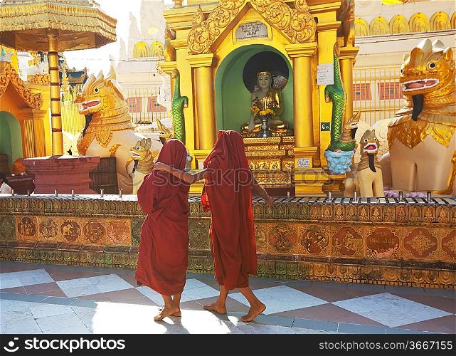 Young monks in Swedagon Temple, Yangon,Myanmar