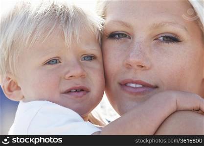 Young mother and son (1-2), close-up