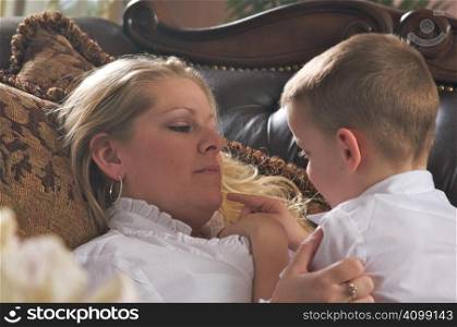 Young Mother and Son Enjoying a Tender Moment