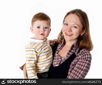 young mother having fun with her little son on the floor