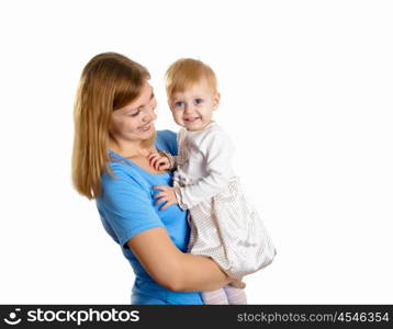 young mother having fun with her little son on the floor