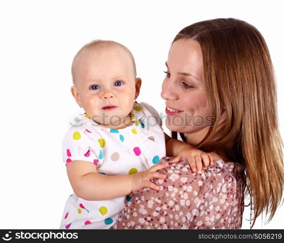 Young mother with little daughter in studio