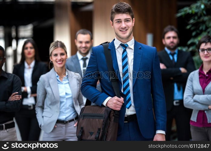 young multi ethnic business people group walking standing and top view