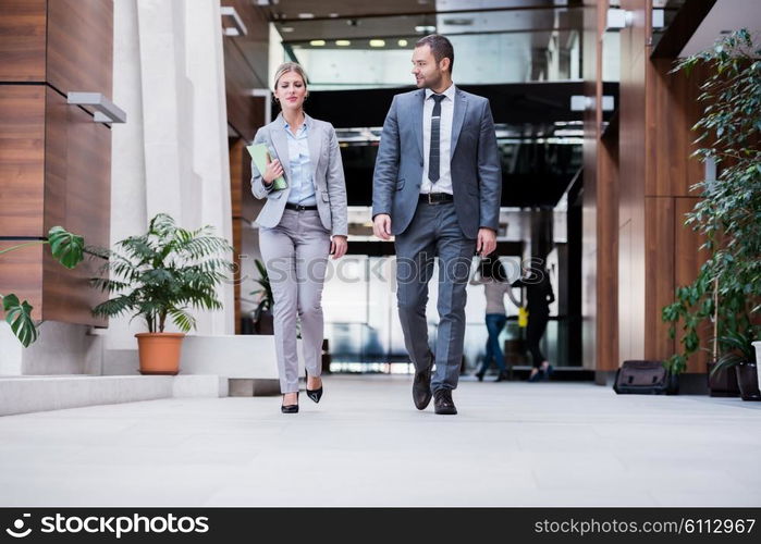 young multi ethnic business people group walking standing and top view