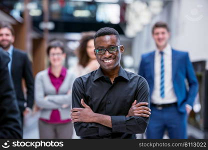 young multi ethnic business people group walking standing and top view