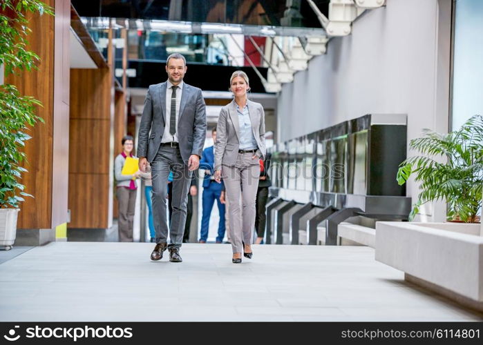 young multi ethnic business people group walking standing and top view