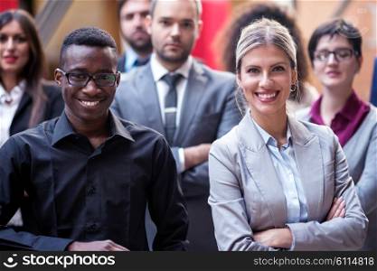 young multi ethnic business people group walking standing and top view