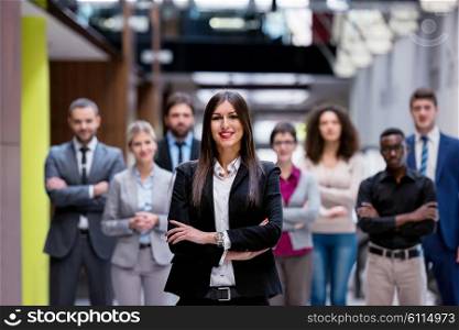young multi ethnic business people group walking standing and top view