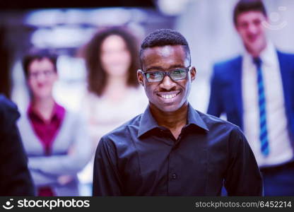 young multi ethnic business people group walking standing and top view