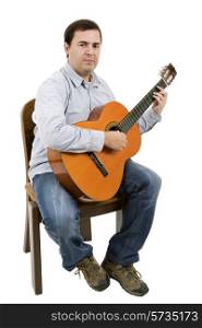 young musician with acoustic guitar, isolated