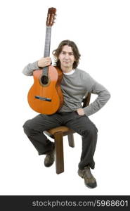 young musician with acoustic guitar, isolated