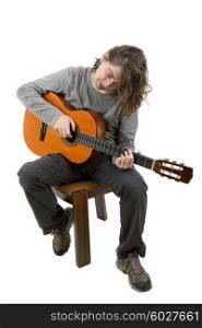 young musician with acoustic guitar, isolated