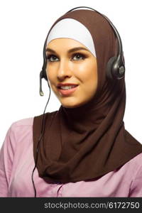 Young muslim woman call center worker isolated