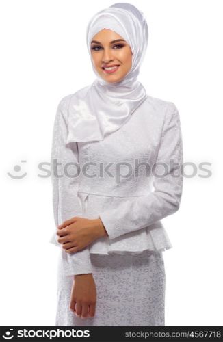 Young muslim woman isolated on white