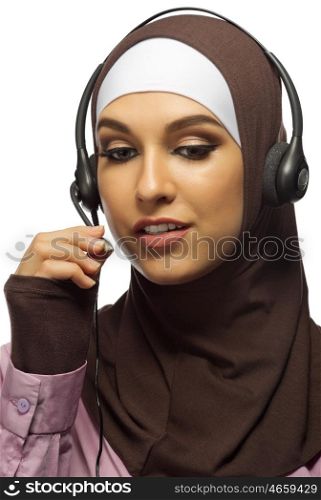 Young muslim woman on white