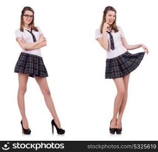 Young naughty student female isolated on white