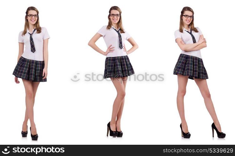 Young naughty student female isolated on white