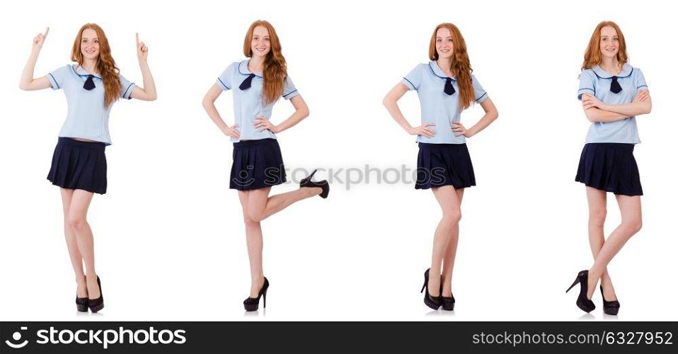 Young naughty student female isolated on white. Schoolgirl isolated on the white