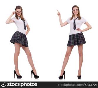 Young nice student female holding isolated on white
