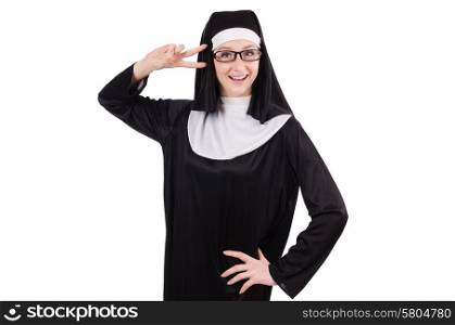 Young nun isolated on the white background